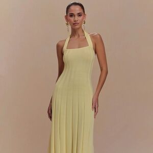 Meshki Jacqui Halter Knit Midi Dress - Lemon